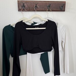 Offline Aerie Black Ribbed Long-Sleeve Scoop Crop Top